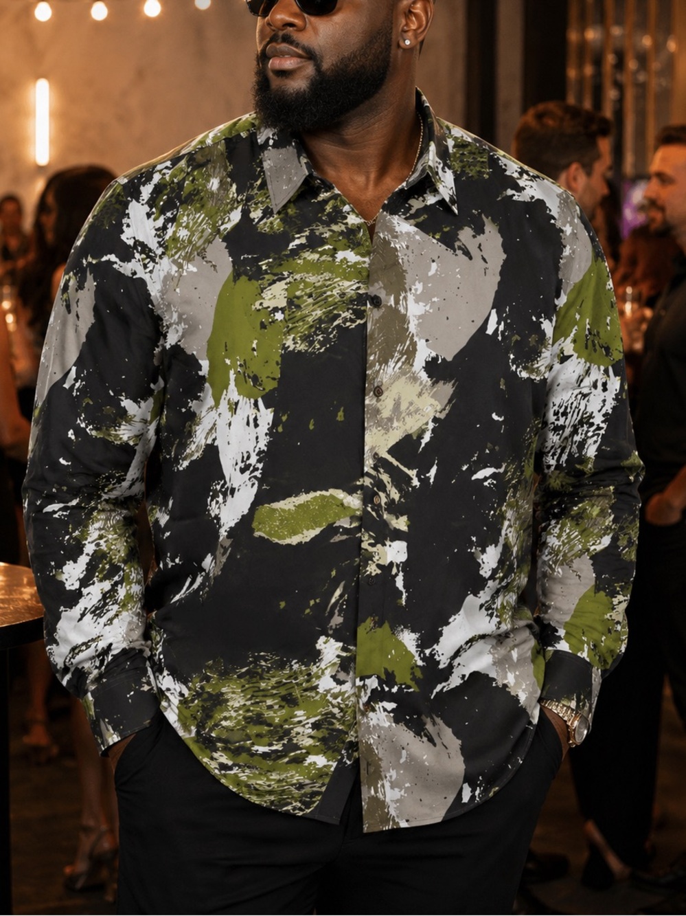 Von Dutch - NWT Green Abstract Print Button-Down Shirt | Size 3XL